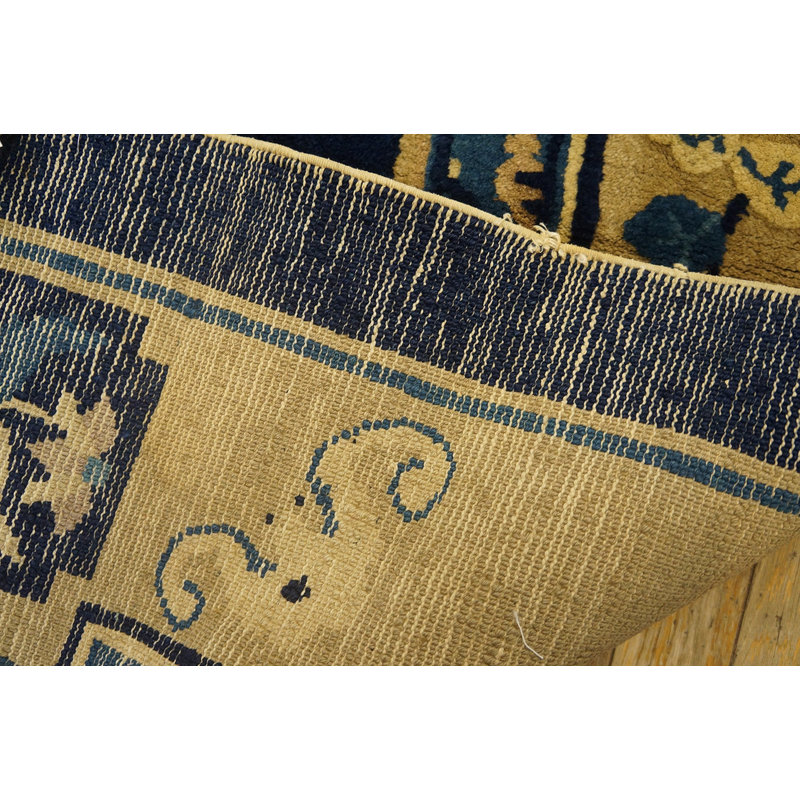Antique Peking Chinese Floral Beige, Blue Navy 1930s Rug