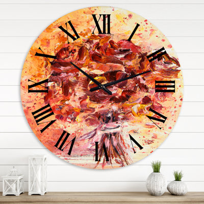 Vintage Red Fresh Flowers Bouquet - Traditional wall clock