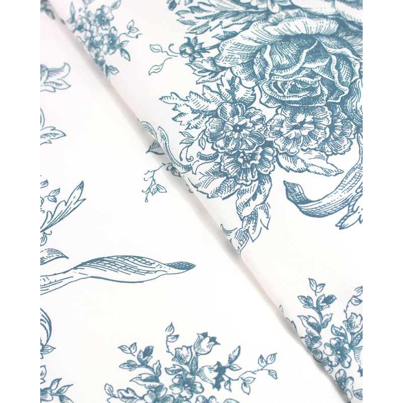 Benedictine Sateen Toile Duvet Cover, Full/Queen Duvet Cover + 2 Standard Shams, Light Blue
