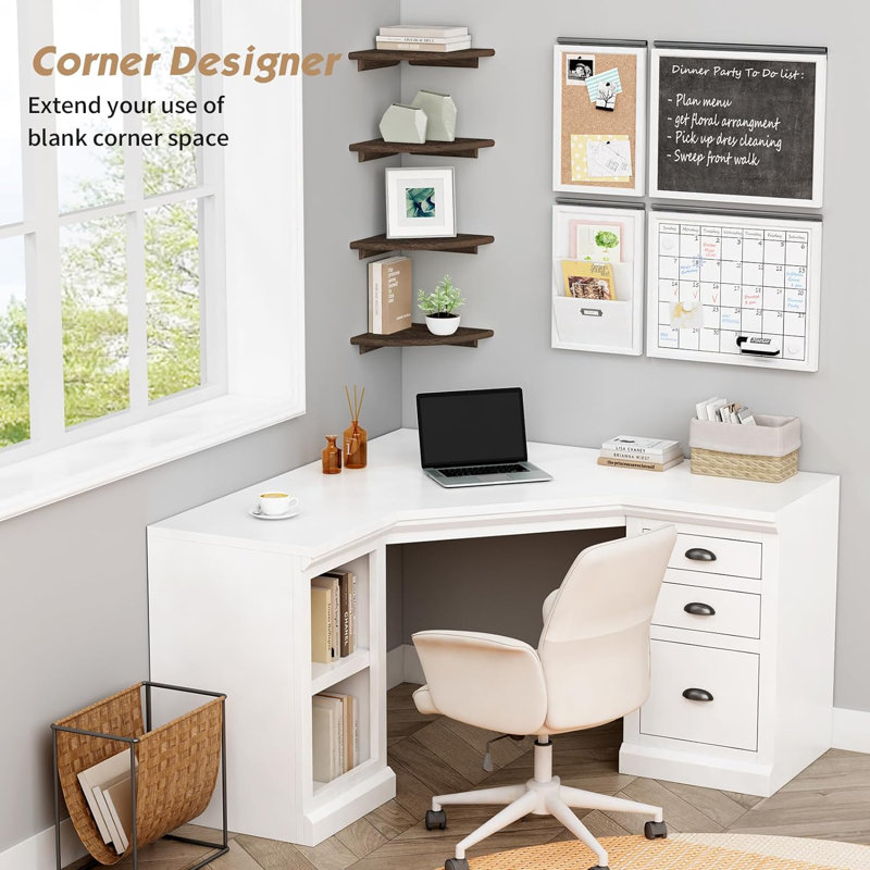 Floating Corner Shelves For Wall Set Of 4, Small Corner Bookshelf For Bedroom Books, Round Wooden Corner Shelf Wall Mount  (Dark Brown)