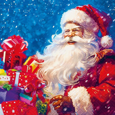 Luncheon Size Santa With Gift Boxes Napkins