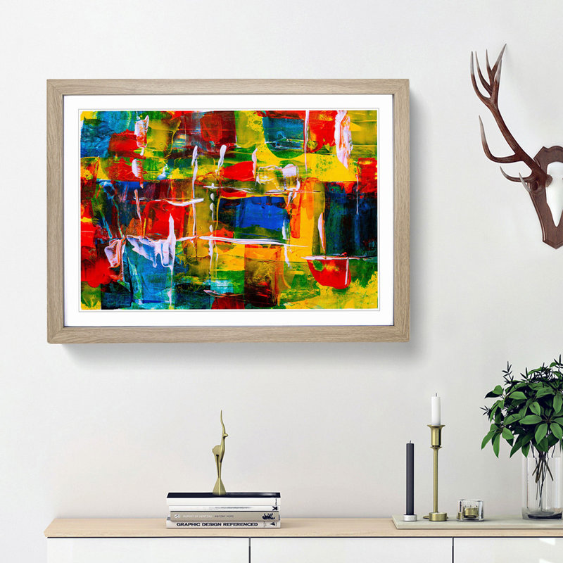 Abstract Art Painting Vol.258 by S.Johnson - Framed Print, 36cm H x 48cm W x 2cm D, Oak Framed