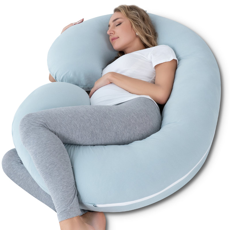  Pregnancy Pillows For Sleeping, Maternity Pillow With Cooling Cotton Cover, C Shaped For Pregnant Side Sleeping (green Jersey)