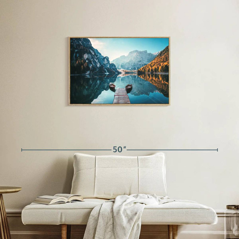 Jetée du lac Braies, Cadre flottant en bois naturel, 31 po x 21 po