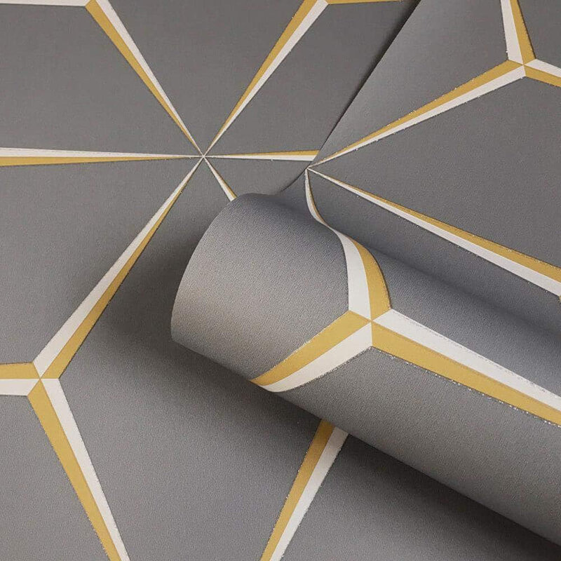 Grey Yellow 3D Geometric Paper Adelena Matte Wallpaper Roll