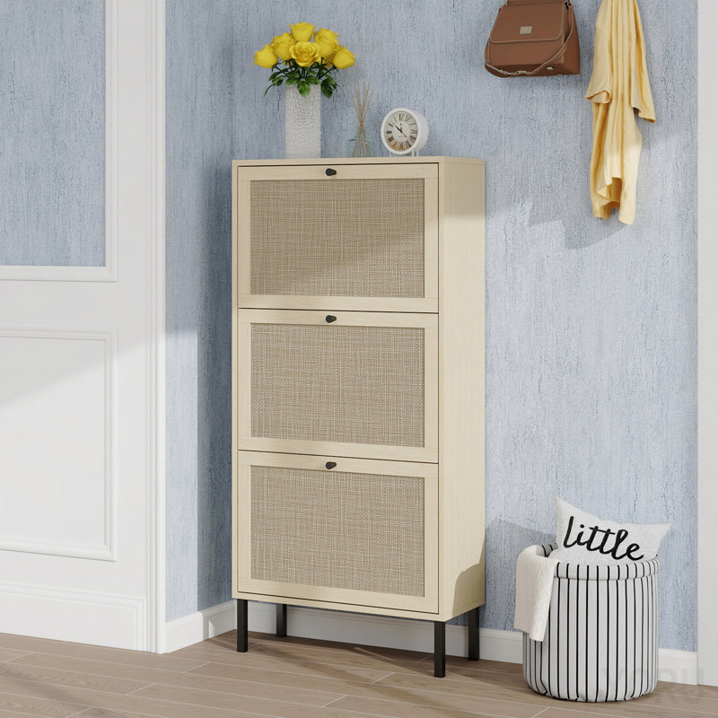 Range-chaussures 3 portes en rotin, moderne - standard, Natural