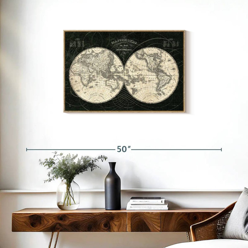 Monde français Licata noir et blanc, 46 po x 31 po, Cadre flottant en bois naturel