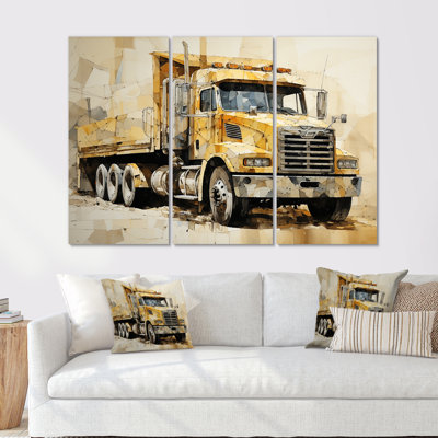 «Beige Semi Truck Collage», ensemble d'art sur toile