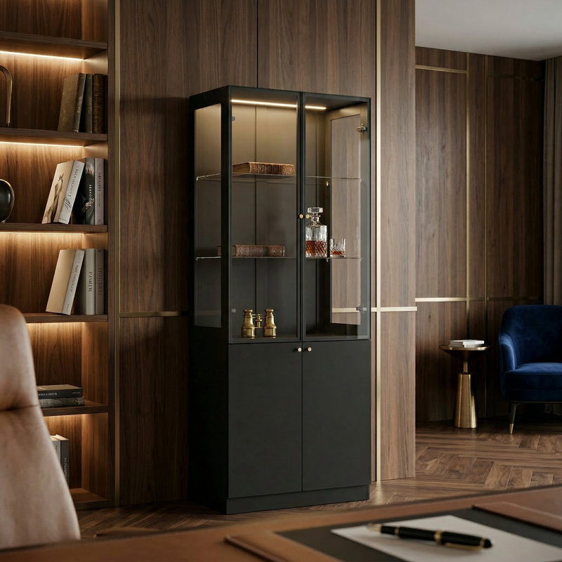 78.7"H China Cabinet With Glass Door And Light