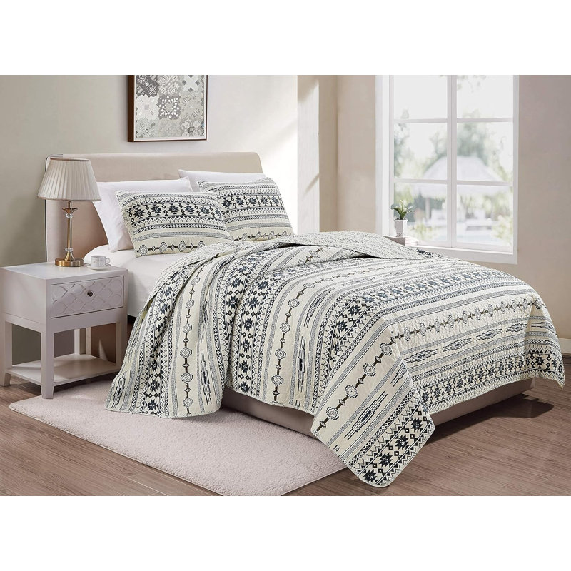 Navy Blue Microfiber Reversible Quilt Set, Twin Quilt + 1 Standard Sham