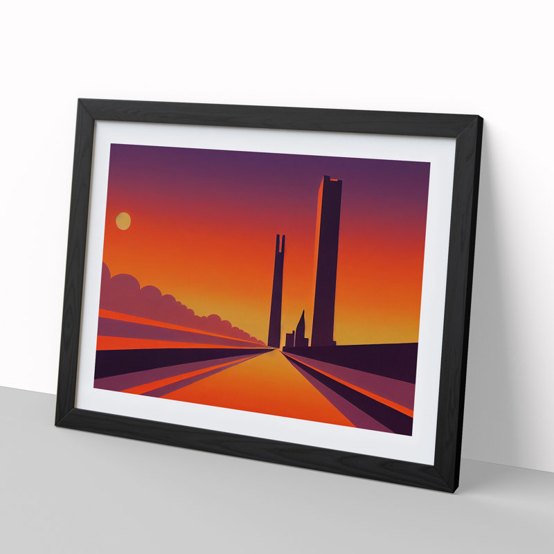 Art Deco Sunset - Single Picture Frame Print, 46cm H x 64cm W x 2cm D, Black Framed