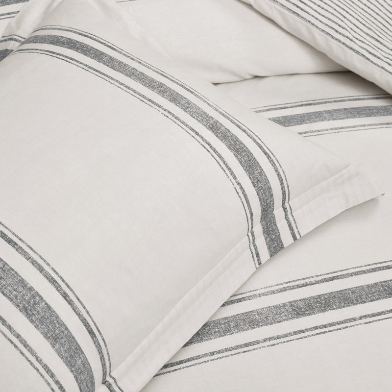 Gilroy Cotton Striped Comforter, Full/Queen Comforter + 2 Shams, Gray