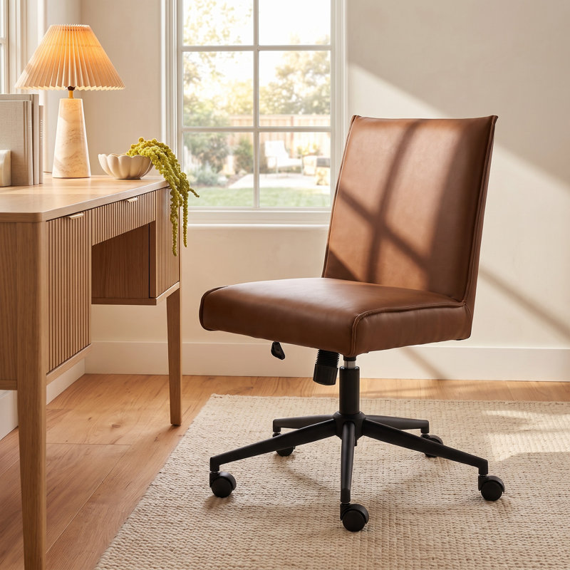 Claudie Office Chair, Brown Faux Leather