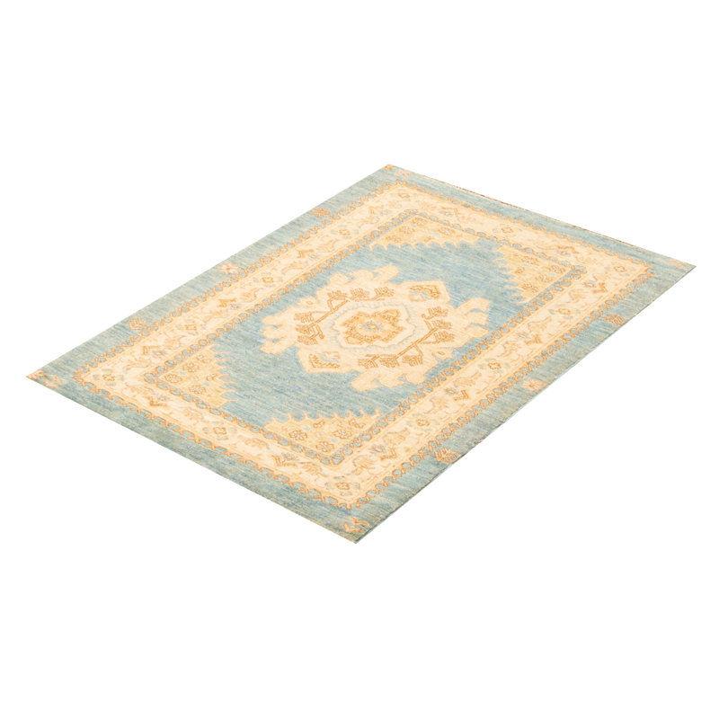 Tapis bleu ciel Peshawar Oushak 3 pi 1 po x 4 pi 5 po