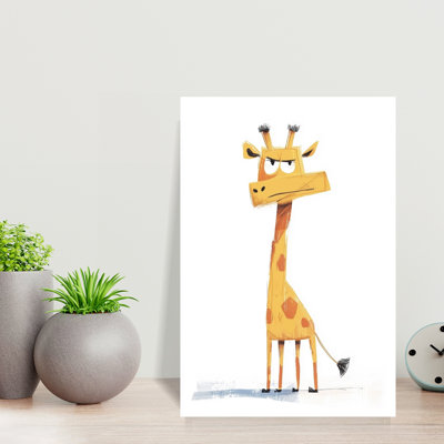 Grumpy Cartoon Giraffe Minimalist Giraffe Portrait Wildlife Wall Art Print by Mathieu - Wrapped Canvas Print