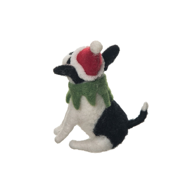 Figurine de chien avec chapeau de père Noël