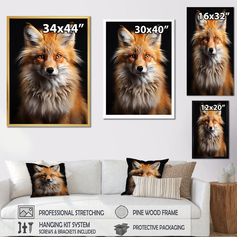 «Orange Fox Guardian», art mural renard, H 20 po x l 12 po x P 1 po, Encadrement argenté