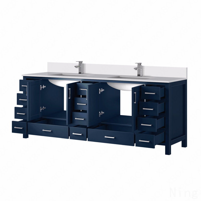 Ensemble de meuble-lavabo double 84 po x P 22 po avec plateau en marbre de culture et robinet, Bleu, 84"