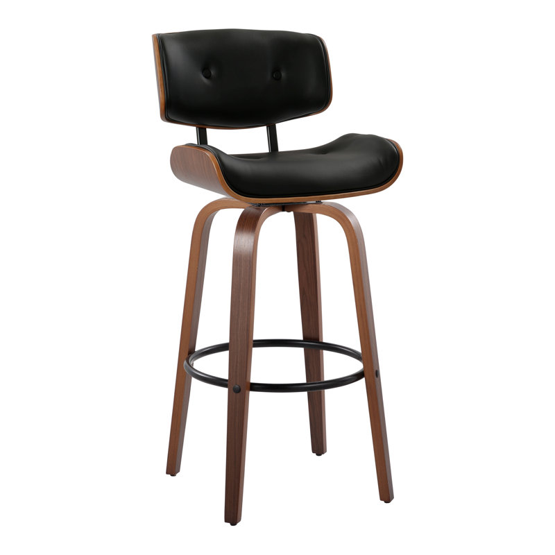 Tabouret de bar Mid-Century, Noir/noyer