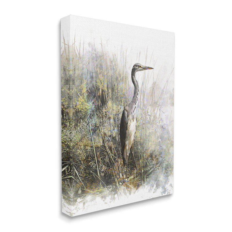 «Heron Bird Water's Edge Pond» par Pip Wilson, impression sur toile tendue, H 20 po x l 16 po x P 1,5 po