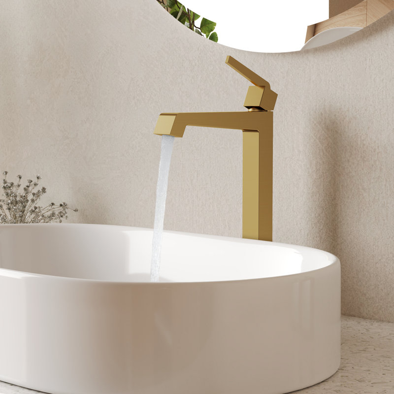Single Hole Vessel Bathroom Faucet with Drain Assembly, Single Handle Vessel Bathroom Sink Faucet, Brushed Gold