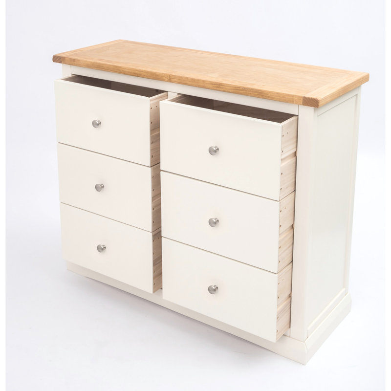 6 Drawer 110cm W Double Dresser, Off White