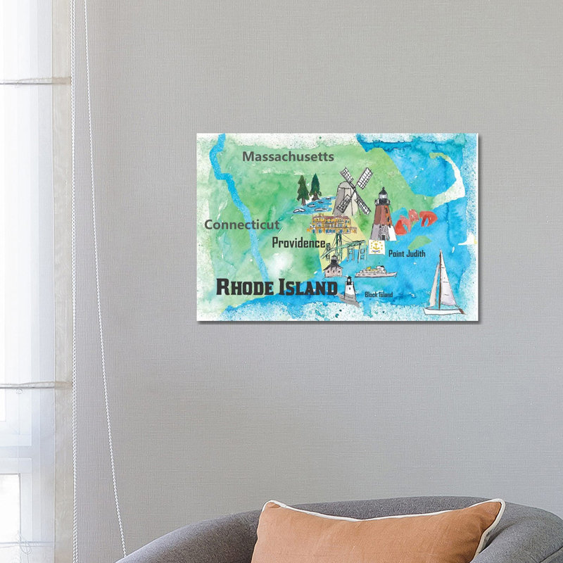 USA, Rhode Island State Travel Poster Map by Markus & Martina Bleichner - Wrapped Canvas Gallery-Wrapped Canvas Giclée