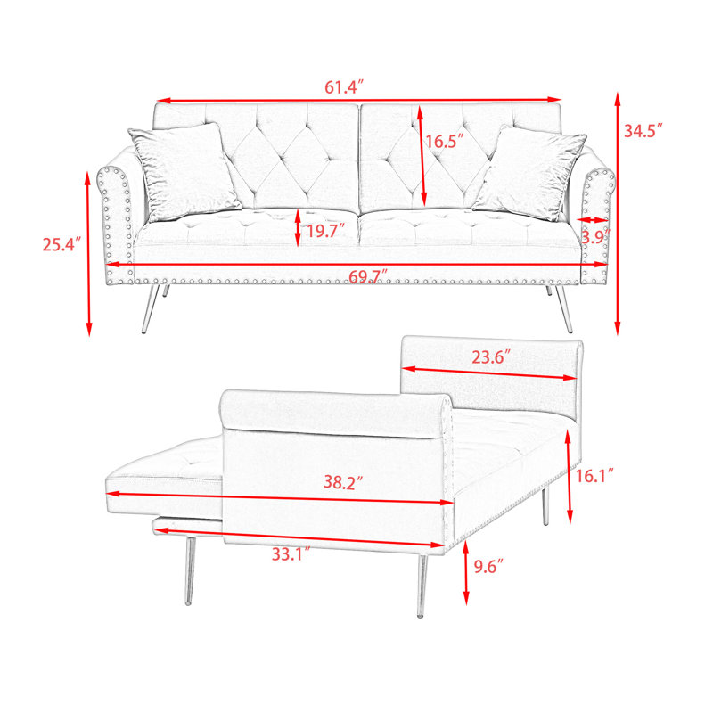 Canapé-lit Elysium l 67,7 po x P 33,1 po x H 34,5 po