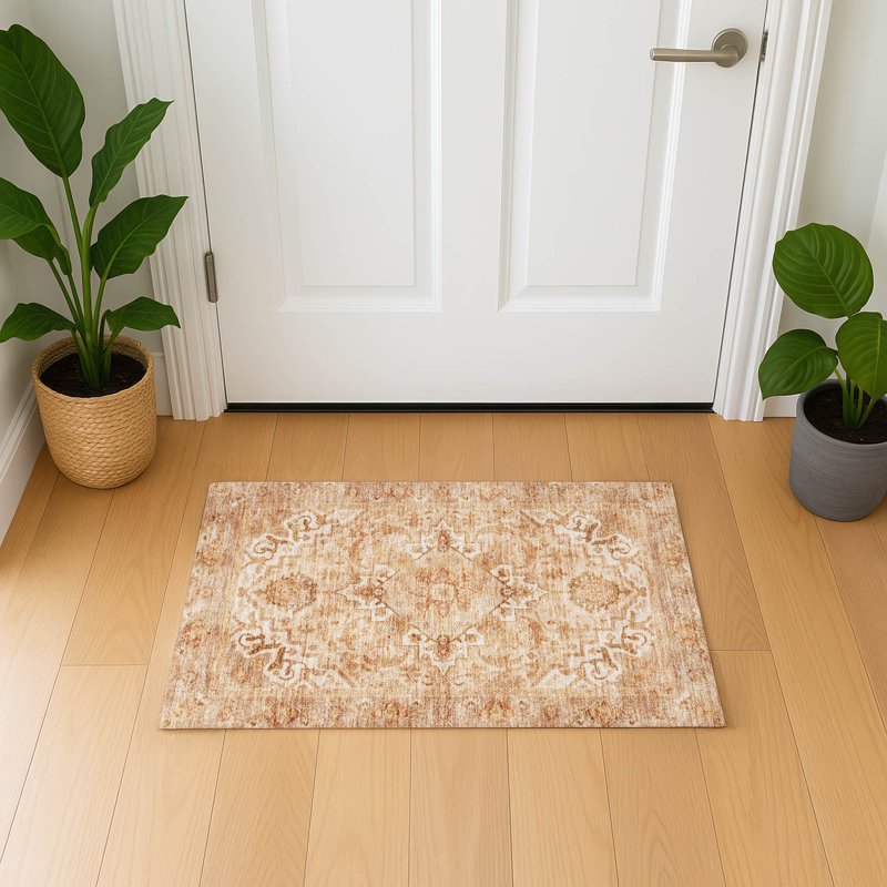Premium Machine Washable Mayfield AMF2164 global Rug, Rectangle 1'8" x 2'6", Copper