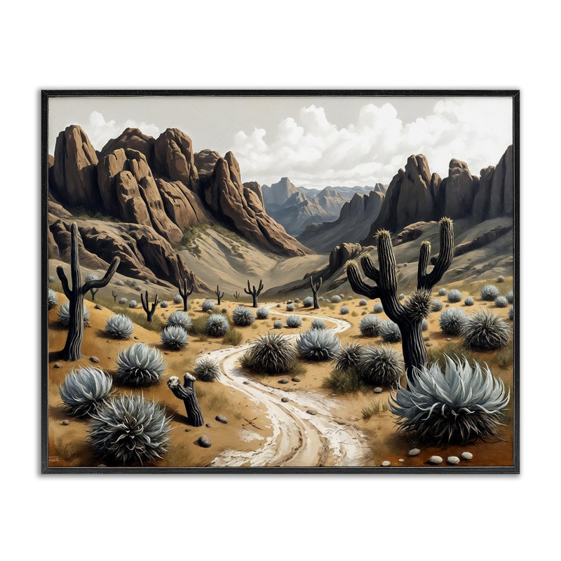 Cactus Canyons Pathway, giclée encadrée, design par Tabz Jones, H 24 po x l 30 po, Giclée encadrée noir minuit