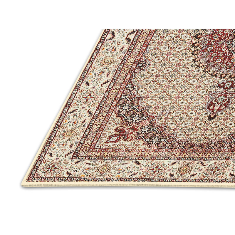 Tapis beige/rouge traditionnel, Rectangle 5 pi x 7 pi
