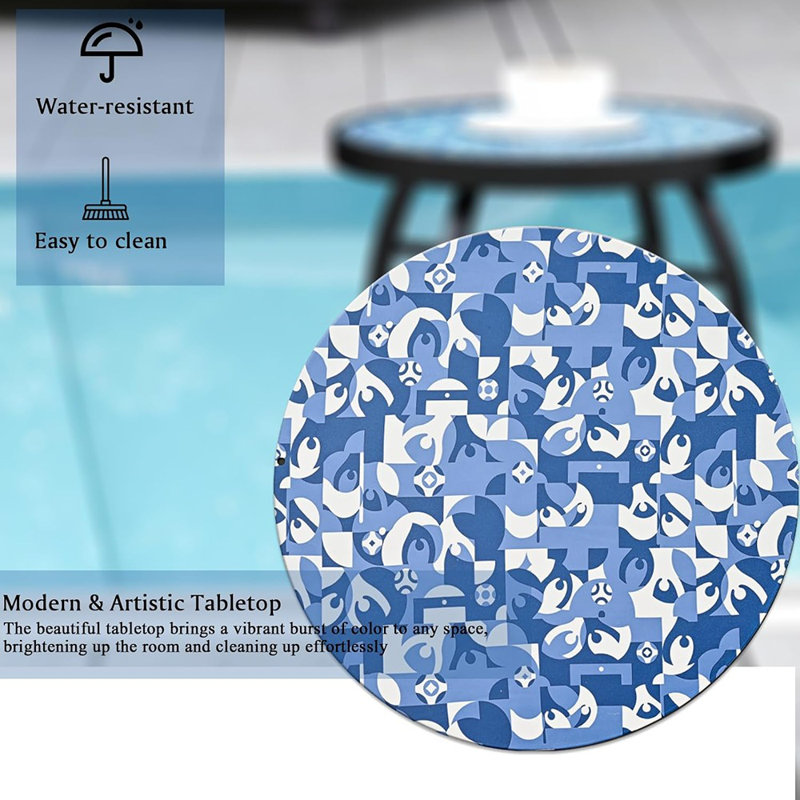 Tables d'appoint de patio, table d'appoint intérieure en métal pour le bistro au bord de la piscine, table d'appoint en métal résistante aux intempéries pour une utilisation intérieure / extérieure, assemblage facile (bleu)