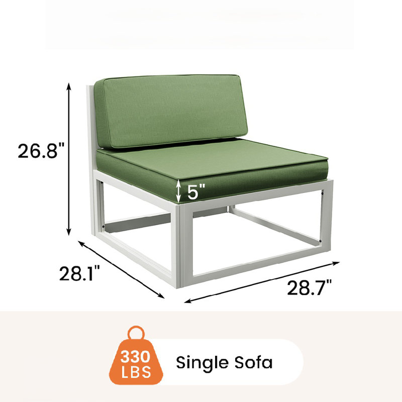 2-Piece Aluminum Outdoor Patio Side Chair (Set of 2), Cream, Green