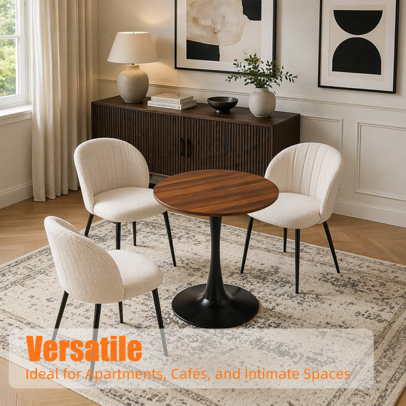 Table ronde avec base en tulipe élégante, plateau en panneau de fibres à densité moyenne moderne, coffre-fort et élégant