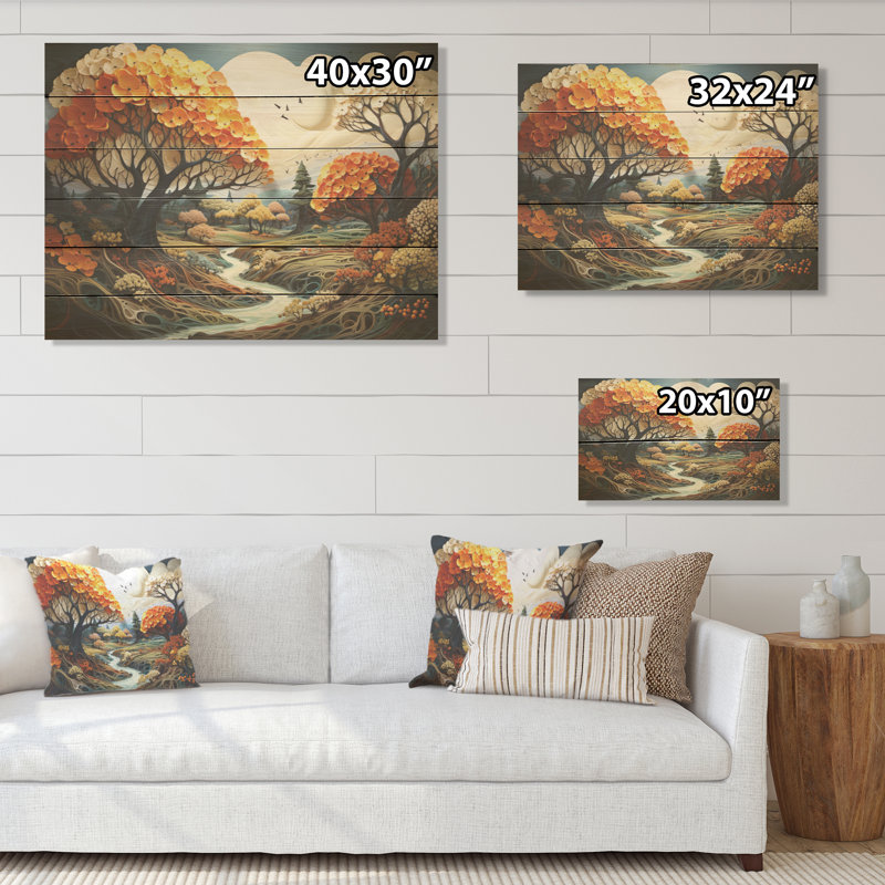 Trees Charm In Summer Charm - Trees Wood Panel Wall Art On Natural Pine Wood, 10" H x 20" W