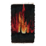 Vintage Swedish Rya Runner, Colorful Scandinavian Flame Patterns - Rug & Kilim