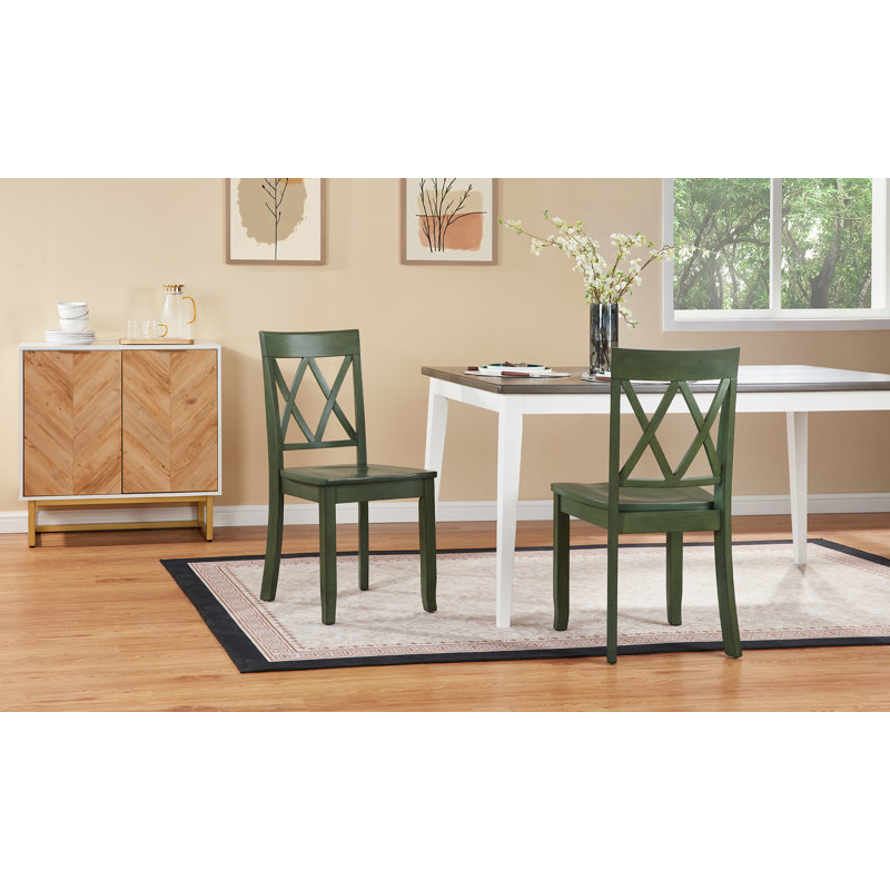 Deni 17" Wide Cross Back Dining Chairs, Green