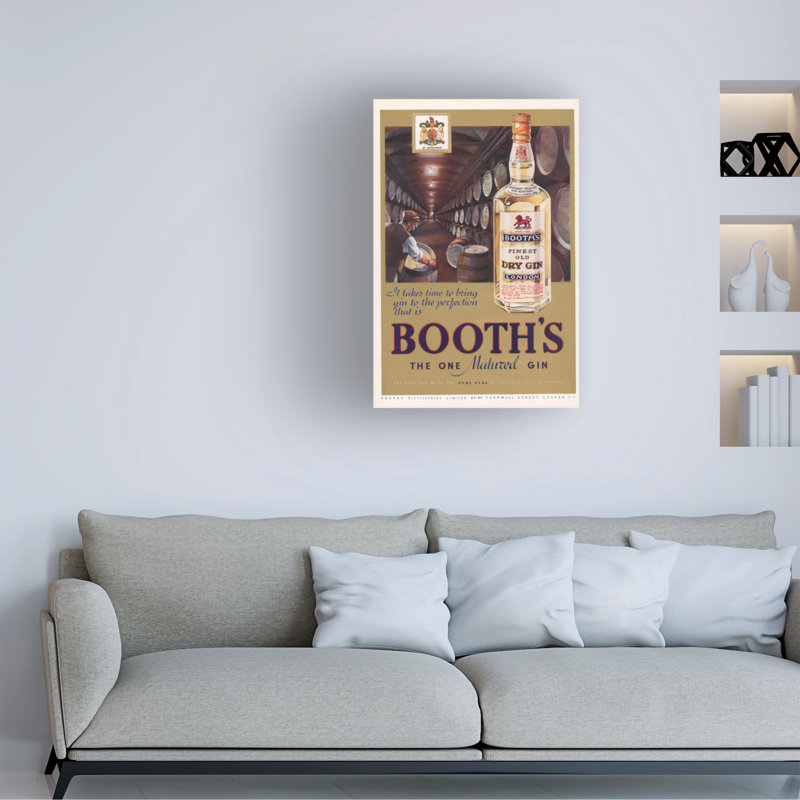 Art anglais sur toile, "Booths Gin", H 19 po x l 12 po