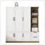 Armoire de rangement à 3 portes en bois pour chambre à coucher avec tablettes et 2 tiroirs, tablettes de rangement latérales-1282861971