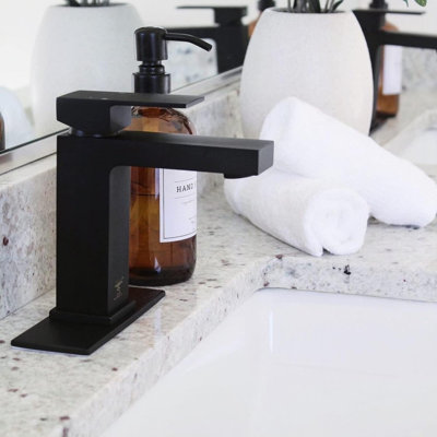 Single-Hole Bathroom Sink Faucet, Single-Handle Vanity Faucet with Pop-Up Drain & 6-Inch Deck Plate for 1-Hole or 3-Hole Installation.
