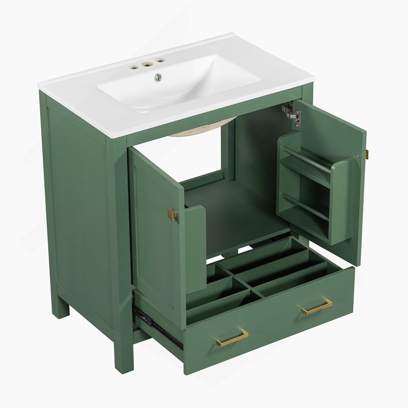 Ensemble de meuble-lavabo vert 60 po avec double meuble-lavabo (séparé), double lavabo en céramique, tablette de rangement et tiroirs séparés (miroir non inclus) - Solution de salle de bain moderne pour salles de bain spacieuses