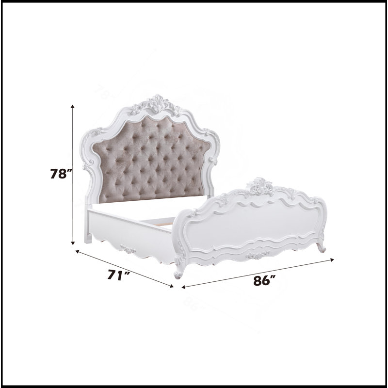 Grand lit en tissu Latisha et finition blanche