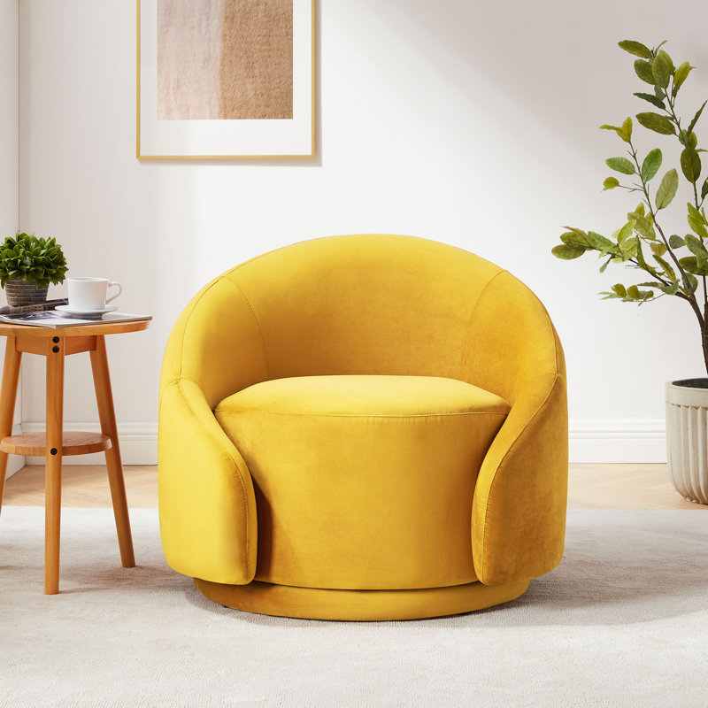 Fauteuil pivotant large de 34,2 po Frieson, Velours jaune