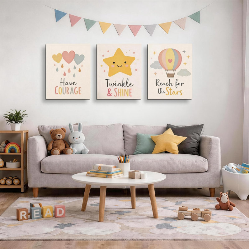 Motif de mots roses pour enfants, 3 pièces 12 x 16 pouces, reproduction sur toile pour chambre de bébé