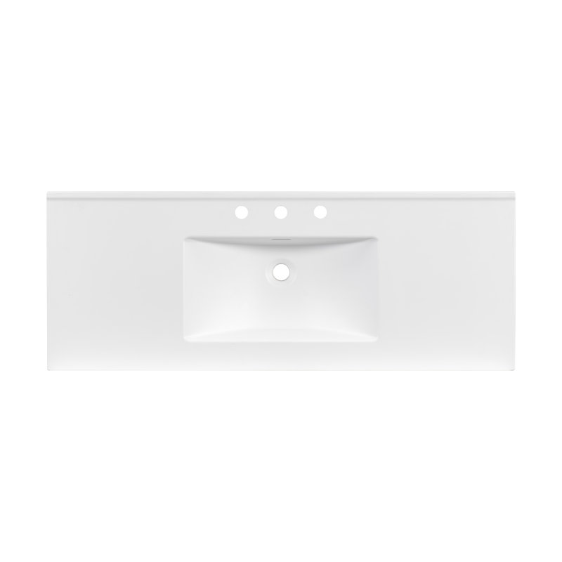 Plan de toilette en résine de 122 cm (48 po) avec lavabo rectangulaire intégré, entraxe de robinetterie de 20 cm (8 po), blanc