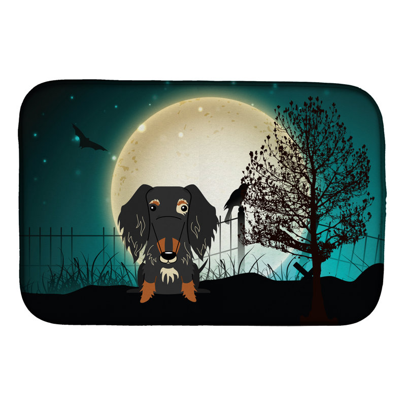 Tapis de séchage teckel à poils en fil d’halloween, Gris / Orange