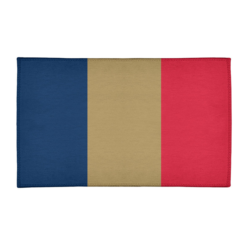 Tapis bleu marine/doré/rouge rayé, Rectangle 4 pi x 6 pi