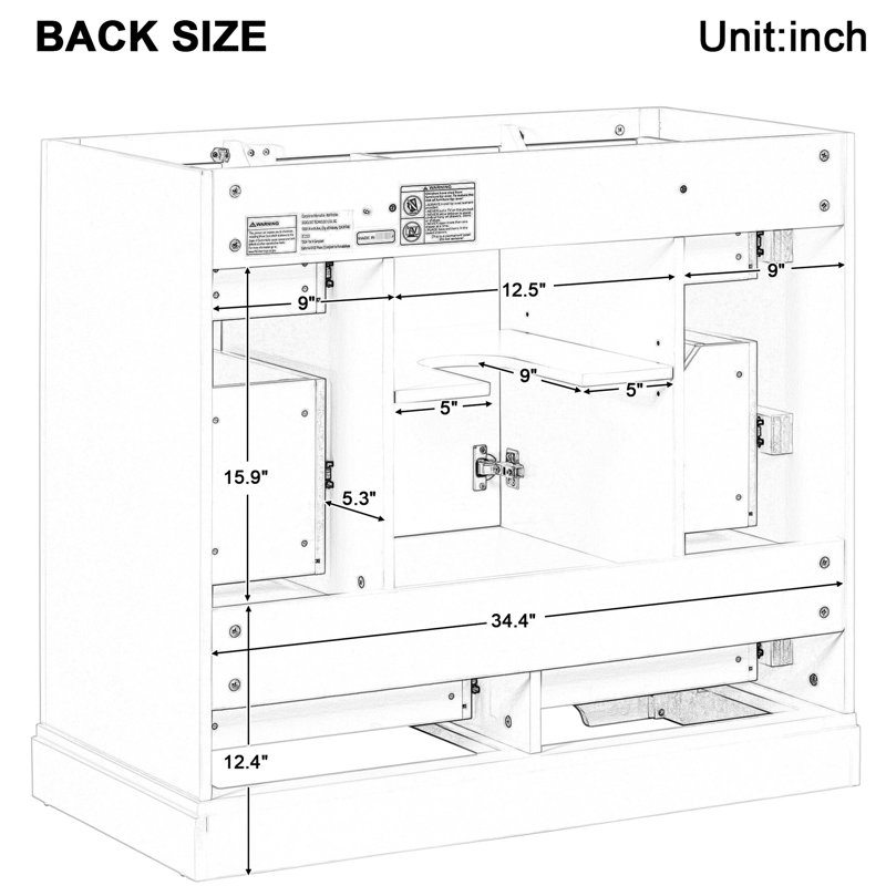 Armoire de salle de bain grise, 6 tiroirs, tablette réglable, base en bois massif, meuble-lavabo gris de 36 po, Gris