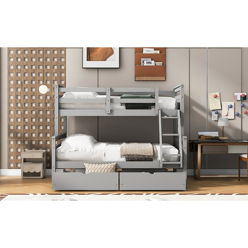 Lit superposé simple au-dessus de double gris avec construction solide et compartiments de rangement, finition, tiroirs sécurisés