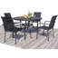 Ensemble de salle à manger 5 pièces pour l'extérieur, table ronde en maille avec 4 chaises noires, table de patio noire avec trou de parasol pour jardin, cour, patio-1332190334